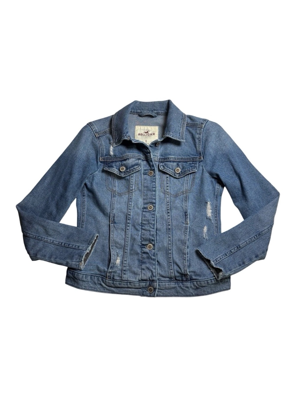 Hollister Denim Trucker Jean Jacket Distressed Collared Juniors Small